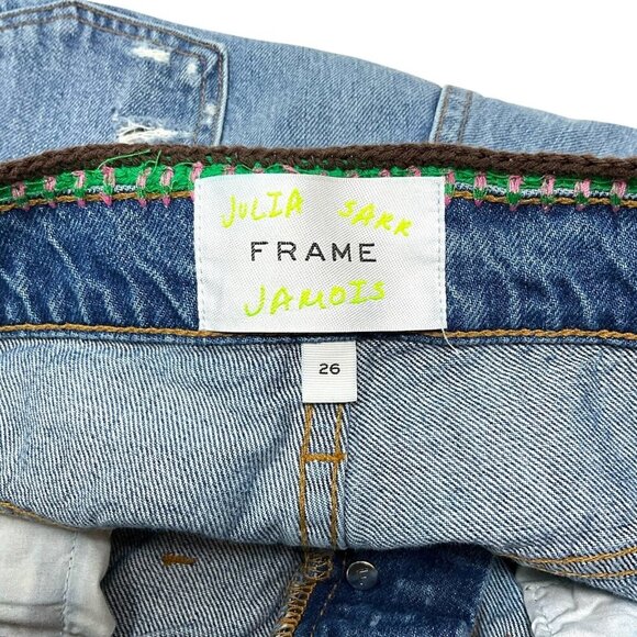 FRAME x Julia Sarr Jamois Jeans Blue Crochet Baggy Low Rise Straight Size 26 - Picture 9 of 12